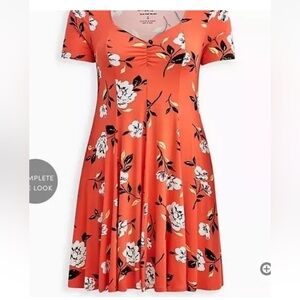 Torrid Womens Fit & Flare Super Soft Knit Orange Coral Floral Dress Size 1X